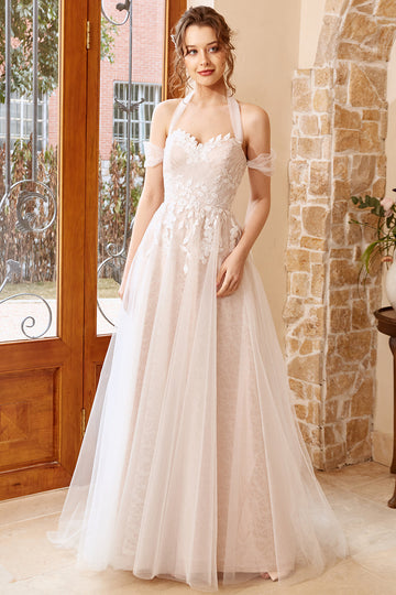 Apliques Tulle Halter Vestido de Novia